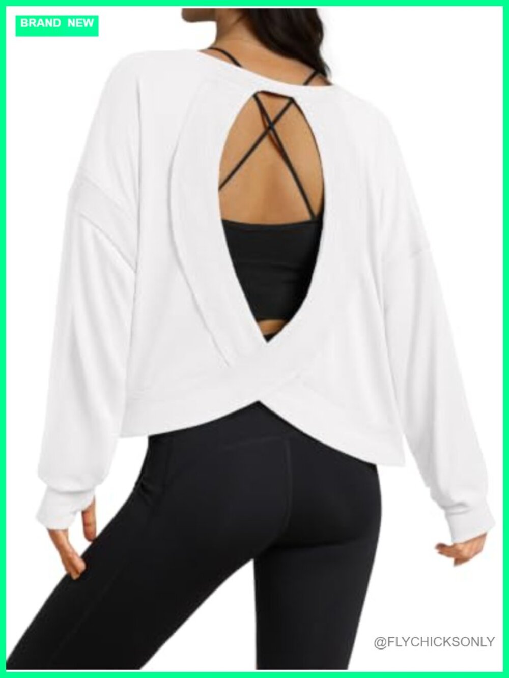 Open Back Workout Top Long Sleeve Crop Tee Yoga Gym Athletic